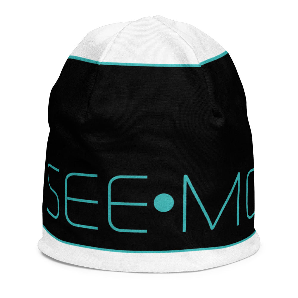 SEE-MORE Turquoise on Black, White Kids Beanie